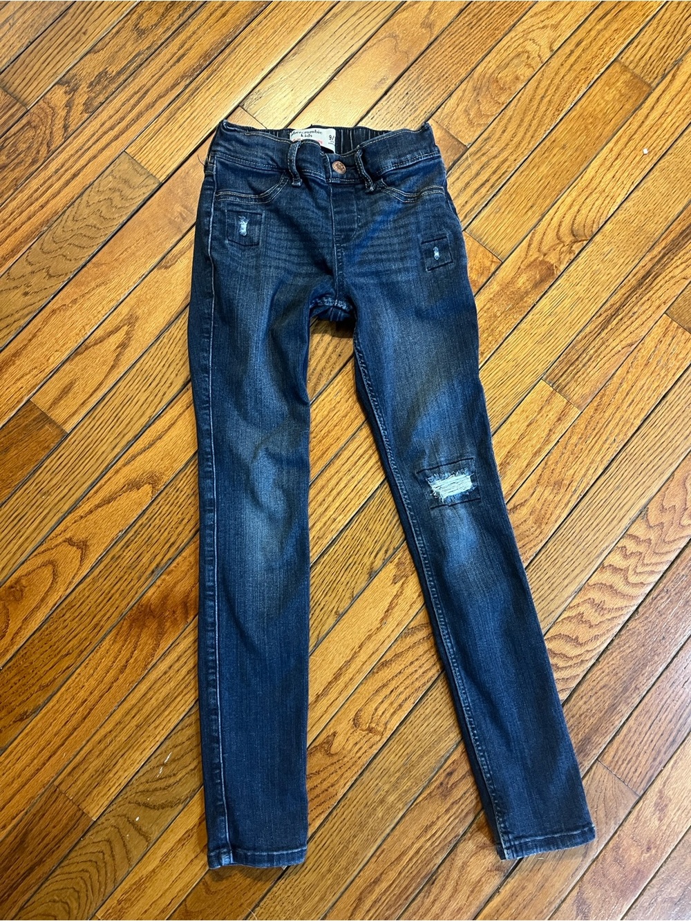 abercrombie kids Dark Blue Skinny Jeans with Knee Distress Girls 9/10 Jegging